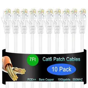 Lysymixs Cat6 Ethernet Patch Cable 7 ft (10 Pack), Cat6 Patch Cable for Data Centers, Cat 6 Patch Cable 10G, Network Patch Cables for Home and Enterprise Network -White Lysymixs Cat6 Ethernet Patch Cable 7 ft (10 Pack), Cat6 Patch Cable for Data Centers, Cat 6 Patch Cable 10G, Network Patch Cables for Home and Enterprise Network -White