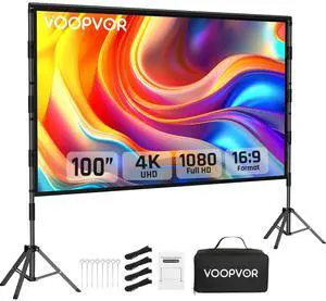 Outdoor Projector Screen and Stand: VOOPVOR 100 inch Portable Projector Screen Indoor - Upgraded Movie Screen 16:9 4K HD - Wrinkle-Free Lightweight Projection Screen with Carry Bag for Backyard Night Outdoor Projector Screen and Stand: VOOPVOR 100 inch Portable Projector Screen Indoor - Upgraded Movie Screen 16:9 4K HD - Wrinkle-Free Lightweight Projection Screen with Carry Bag for Backyard Night
