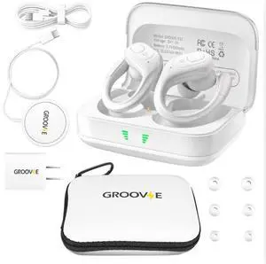 Groove Wireless Bluetooth Earbuds Over Ear Electronics ^^ 4-in-1 Kit ^^ Includes (2) Ear Buds (1) Rechargeable Case with Cable (1) Wireless Charging Pad for Mobile Phone (1) Travel Bag ^ Groove Wireless Bluetooth Earbuds Over Ear Electronics ^^ 4-in-1 Kit ^^ Includes (2) Ear Buds (1) Rechargeable Case with Cable (1) Wireless Charging Pad for Mobile Phone (1) Travel Bag ^
