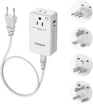 TESSAN Compact 220V to 110V Voltage Converter US to Europe, Universal Travel Adapter with 2 AC Outlets and 2 USB (1 USB-C), 200W Small Power Converter with EU/UK/AU/IT/India Plugs for Travel TESSAN Compact 220V to 110V Voltage Converter US to Europe, Universal Travel Adapter with 2 AC Outlets and 2 USB (1 USB-C), 200W Small Power Converter with EU/UK/AU/IT/India Plugs for Travel