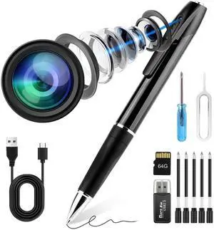 KQoolShuai Mini Spy Camera Pen 1080P Full HD Video Recorder with 64GB Card, USB Charging, Security Surveillance Camera KQoolShuai Mini Spy Camera Pen 1080P Full HD Video Recorder with 64GB Card, USB Charging, Security Surveillance Camera