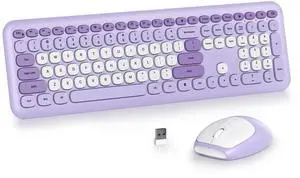 SbocKeeb Wireless Typewriter Keyboard and Mouse Combo Retro 104 Key Full Size Office Set Purple with Silent Round Keycaps, Ideal for Laptop and Desktop PCs, Cute Design Keyboard (Purple White) SbocKeeb Wireless Typewriter Keyboard and Mouse Combo Retro 104 Key Full Size Office Set Purple with Silent Round Keycaps, Ideal for Laptop and Desktop PCs, Cute Design Keyboard (Purple White)