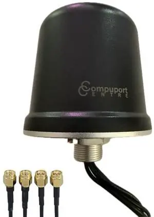 CompuPort 5G LTE 4x4 MIMO Dome Omni-Directional Wide-Band Antenna, 600-6000MHz Frequency Range, 4x3.37' SMA-Male Cables, Black CompuPort 5G LTE 4x4 MIMO Dome Omni-Directional Wide-Band Antenna, 600-6000MHz Frequency Range, 4x3.37' SMA-Male Cables, Black