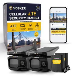 Vosker VKX Farmers Pack Solar 4G LTE Security Camera, Wireless Outdoor Surveillance for Farms, Sheds, Rural Properties, No Wi-Fi Needed, SIM Card Included Night Vision, IP65 Weather-Resistant ( Vosker VKX Farmers Pack Solar 4G LTE Security Camera, Wireless Outdoor Surveillance for Farms, Sheds, Rural Properties, No Wi-Fi Needed, SIM Card Included Night Vision, IP65 Weather-Resistant (
