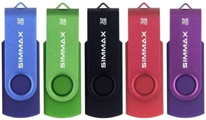 SIMMAX USB Flash Drives 5 Pack 32GB Memory Stick Swivel Design USB 2.0 Flash Drive Thumb Drive Zip Drives (32GB Blue Green Black Red Purple) SIMMAX USB Flash Drives 5 Pack 32GB Memory Stick Swivel Design USB 2.0 Flash Drive Thumb Drive Zip Drives (32GB Blue Green Black Red Purple)