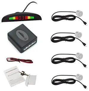 Eunavi Car Reverse Backup Radar System, 4 Silver Parking Sensors, LED Display, High-Volume Warning Buzzer, Universal Fit, Anti-Freeze & Waterproof Sensors Eunavi Car Reverse Backup Radar System, 4 Silver Parking Sensors, LED Display, High-Volume Warning Buzzer, Universal Fit, Anti-Freeze & Waterproof Sensors