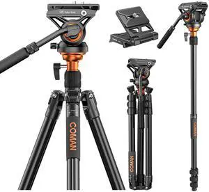 COMAN 73" Camera Tripod with Fluid Head & Leveling Bowl, 22lb Payload, Portable Aluminium 2-in-1 Tripod Monopod, Quick Release Plate, for Canon Nikon Sony DJI DSLR Camera, Black (FF06S) COMAN 73" Camera Tripod with Fluid Head & Leveling Bowl, 22lb Payload, Portable Aluminium 2-in-1 Tripod Monopod, Quick Release Plate, for Canon Nikon Sony DJI DSLR Camera, Black (FF06S)