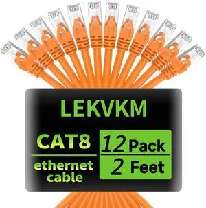 LEKVKM Cat8 Ethernet Cable 2 ft, 12-Pack S/FTP Shielded LAN Network Cord, 40Gbps 2000MHz Heavy Duty High Speed, Ideal for Server Rooms, Routers, Switches Orange LEKVKM Cat8 Ethernet Cable 2 ft, 12-Pack S/FTP Shielded LAN Network Cord, 40Gbps 2000MHz Heavy Duty High Speed, Ideal for Server Rooms, Routers, Switches Orange