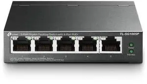 TP-Link TL-SG1005P, 5 Port Gigabit PoE Switch, 4 PoE+ Ports @65W, Desktop, Plug & Play, Sturdy Metal w/ Shielded Ports, Fanless, QoS & IGMP Snooping TP-Link TL-SG1005P, 5 Port Gigabit PoE Switch, 4 PoE+ Ports @65W, Desktop, Plug & Play, Sturdy Metal w/ Shielded Ports, Fanless, QoS & IGMP Snooping
