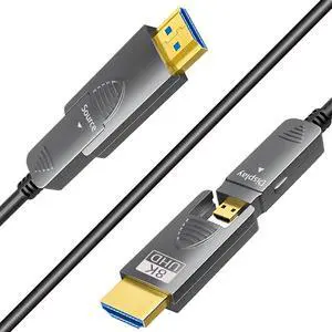 SkyeySnail 15ft 8K Fiber Optic HDMI Cable, Micro HDMI to HDMI 2.1, Detachable Type A+D, 48Gbps Ultra Speed, HDR, 3D, eARC, in Wall CL2 / CL3 Rated, Slim and Flexible for PS5 Project TV SkyeySnail 15ft 8K Fiber Optic HDMI Cable, Micro HDMI to HDMI 2.1, Detachable Type A+D, 48Gbps Ultra Speed, HDR, 3D, eARC, in Wall CL2 / CL3 Rated, Slim and Flexible for PS5 Project TV