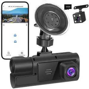 3 Channel Dash Camera Front and Rear Inside, 1080P HD Dash Cam with 64GB Card, Triple DVR Dash Camera with APP Control, 2IPS Screen, Night Vision, Loop Recording, Motion Detection, Reversing Image 3 Channel Dash Camera Front and Rear Inside, 1080P HD Dash Cam with 64GB Card, Triple DVR Dash Camera with APP Control, 2IPS Screen, Night Vision, Loop Recording, Motion Detection, Reversing Image