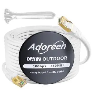 Adoreen Cat 6E Cat 7 Outdoor Ethernet Cable 250 FT White, High Speed Shielded Network Cable, S/FTP, POE, 26AWG OFC, Heavy-Duty Waterproof Direct Burial Cat 6A Internet Cable RJ45 LAN Cord+Ties-WH Adoreen Cat 6E Cat 7 Outdoor Ethernet Cable 250 FT White, High Speed Shielded Network Cable, S/FTP, POE, 26AWG OFC, Heavy-Duty Waterproof Direct Burial Cat 6A Internet Cable RJ45 LAN Cord+Ties-WH