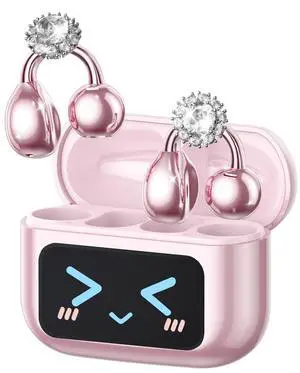 PAXA Stylish Open Ear Clip On Earbuds with Removable Diamond Earring, Clip On Headphones with LCD Touch Screen, Fashionables Open Ear Headphones for Women, Diamond Earring Rose Gold Earbuds M100 PAXA Stylish Open Ear Clip On Earbuds with Removable Diamond Earring, Clip On Headphones with LCD Touch Screen, Fashionables Open Ear Headphones for Women, Diamond Earring Rose Gold Earbuds M100