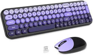 Wireless Keyboards Mouse Combos, 2.4G USB Cordless Keyboard Mouse Set with Colorful Round Retro Keycaps, Cute Typewriter Full-Size Keyboard for PC Laptop Desktop Computer Home Office-Black Purp Wireless Keyboards Mouse Combos, 2.4G USB Cordless Keyboard Mouse Set with Colorful Round Retro Keycaps, Cute Typewriter Full-Size Keyboard for PC Laptop Desktop Computer Home Office-Black Purp