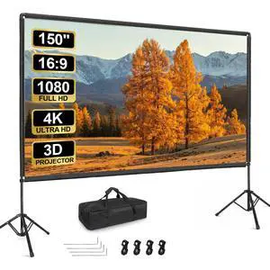 Outdoor Projector Screen with Stand, 150 inch Portable Projector Screen Stand with Elastic Rope Bar, Indoor 16:9 4K HD Wrinkle-Free Front Rear Projection Screen with Carry Bag for Movie Night Camping Outdoor Projector Screen with Stand, 150 inch Portable Projector Screen Stand with Elastic Rope Bar, Indoor 16:9 4K HD Wrinkle-Free Front Rear Projection Screen with Carry Bag for Movie Night Camping