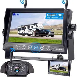 Rohent RV Backup Camera Wireless HD 1080P Waterproof Dual Antennas Digital Signals Rear View System for Trailers Trucks Motorhomes 4 Channels 7'' Touch Key DVR Monitoring Night Vision R12 Rohent RV Backup Camera Wireless HD 1080P Waterproof Dual Antennas Digital Signals Rear View System for Trailers Trucks Motorhomes 4 Channels 7'' Touch Key DVR Monitoring Night Vision R12