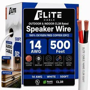 14/2 Audio Speaker Wire Cable, 14AWG/2-Conductor, UL Listed, CMR/CL3R, (Riser/in-Wall & Outdoor/In-Ground (Direct Burial)- 100% Oxygen Free Pure Bare Copper (OFC), 500ft Bulk Cable (105 Strands) 14/2 Audio Speaker Wire Cable, 14AWG/2-Conductor, UL Listed, CMR/CL3R, (Riser/in-Wall & Outdoor/In-Ground (Direct Burial)- 100% Oxygen Free Pure Bare Copper (OFC), 500ft Bulk Cable (105 Strands)