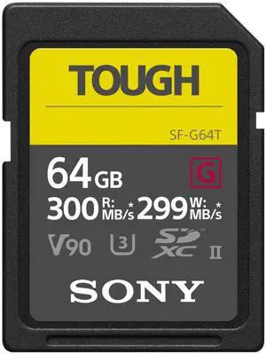 Sony TOUGH-G series SDXC UHS-II Card 64GB, V90, CL10, U3, Max R300MB/S, W299MB/S (SF-G64T/T1), Black Sony TOUGH-G series SDXC UHS-II Card 64GB, V90, CL10, U3, Max R300MB/S, W299MB/S (SF-G64T/T1), Black