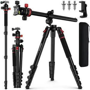 68" Horizontal Overhead Tripod for Camera, Aluminum Camera Tripod with Ball Head for Macro & Overhead Shooting, Detachable Monopod, 1/4" Arca QR Plate, 33lb Load Capacity (Carbon Black) 68" Horizontal Overhead Tripod for Camera, Aluminum Camera Tripod with Ball Head for Macro & Overhead Shooting, Detachable Monopod, 1/4" Arca QR Plate, 33lb Load Capacity (Carbon Black)