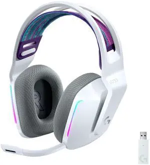 Logitech G733 Lightspeed Wireless Gaming Headset with Suspension Headband, LIGHTSYNC RGB, Blue VO!CE mic Technology and PRO-G Audio Drivers - White Logitech G733 Lightspeed Wireless Gaming Headset with Suspension Headband, LIGHTSYNC RGB, Blue VO!CE mic Technology and PRO-G Audio Drivers - White