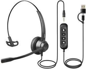 Eagaton X1 3.5mm Single Ear Office Headset with USB C/A Adapter, Wired Mono Call Center Headset with Volume Control & Mic Mute, Noise Cancelling Mic Computer Headset for PC Laptop Phone Online Meeting Eagaton X1 3.5mm Single Ear Office Headset with USB C/A Adapter, Wired Mono Call Center Headset with Volume Control & Mic Mute, Noise Cancelling Mic Computer Headset for PC Laptop Phone Online Meeting