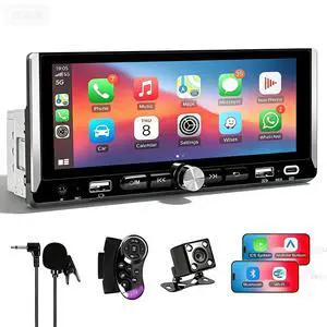 Single Din Car Stereo - Car Radio with Wireless Apple CarPlay Android Auto,6.9" IPS Touchscreen Radio Bluetooth 5.2 Support Mirror Link,Backup Camera USB/Type-C Fast Charge FM AM EQ SWC Single Din Car Stereo - Car Radio with Wireless Apple CarPlay Android Auto,6.9" IPS Touchscreen Radio Bluetooth 5.2 Support Mirror Link,Backup Camera USB/Type-C Fast Charge FM AM EQ SWC