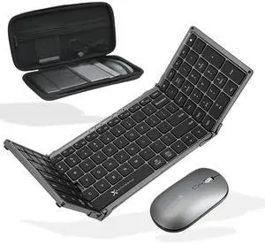 X9 Performance Foldable Keyboard and Mouse Wireless - (BT + 2.4Ghz) - Carrying Case, Phone Stand, Full Sized 106 Keys - Portable Travel Keyboard and Mouse Set for Laptop and Desktop - Space Gra X9 Performance Foldable Keyboard and Mouse Wireless - (BT + 2.4Ghz) - Carrying Case, Phone Stand, Full Sized 106 Keys - Portable Travel Keyboard and Mouse Set for Laptop and Desktop - Space Gra