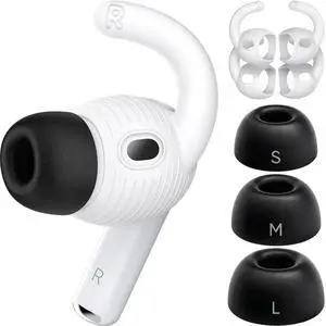 Memory Foam Ear Tips & Ear Hooks for AirPods Pro 3 (2025),Anti-Slip Sport Ear Tips Accessories Compatible with Apple AirPods Pro 3rd Generation (S/M/L Black Buds, 2 Pairs White Hoo Memory Foam Ear Tips & Ear Hooks for AirPods Pro 3 (2025),Anti-Slip Sport Ear Tips Accessories Compatible with Apple AirPods Pro 3rd Generation (S/M/L Black Buds, 2 Pairs White Hoo