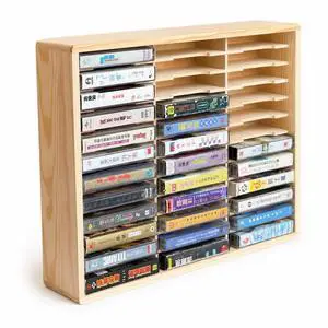 JINXOLET 36 slots Cassette Tape Storage Rack Wood Holder, Wall Mount/Freestanding Audio Cassette Organizer for Tapes & Playing Card Storage JINXOLET 36 slots Cassette Tape Storage Rack Wood Holder, Wall Mount/Freestanding Audio Cassette Organizer for Tapes & Playing Card Storage
