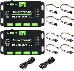 Waveshare 2PCS Industrial USB to 4CH TTL Converter USB to UART with Multi Protection Circuits Multi Systems Support Waveshare 2PCS Industrial USB to 4CH TTL Converter USB to UART with Multi Protection Circuits Multi Systems Support