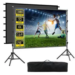 Outdoor Projector Screen with Stand, 150 inch Indoor Movie Screen 16:9 4K Rear Front Portable Projection Screen, Quick Setup Foldable Travel Home Theater Screen with Carry Bag for Backyard Camping Outdoor Projector Screen with Stand, 150 inch Indoor Movie Screen 16:9 4K Rear Front Portable Projection Screen, Quick Setup Foldable Travel Home Theater Screen with Carry Bag for Backyard Camping