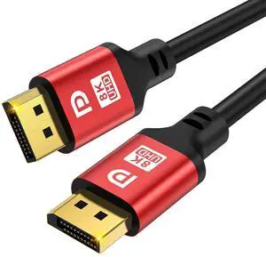 jojobnj 30FT DisplayPort 1.4 Cable 8K60Hz 4K144Hz, Long DP to DP 32.4Gbps HBR3 Cable with Gold Plated Connectors, Red Aluminum Housing, for Conference Room, Long Distance Setup. jojobnj 30FT DisplayPort 1.4 Cable 8K60Hz 4K144Hz, Long DP to DP 32.4Gbps HBR3 Cable with Gold Plated Connectors, Red Aluminum Housing, for Conference Room, Long Distance Setup.