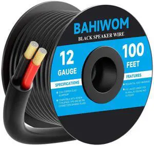 BAHIWOM 12 Gauge Speaker Wire 100 Feet CL3 Related CCA Black Cable with 2 Conductors for Outdoor Direct Burial Backyard Garden Home Car in-Wall Speaker BAHIWOM 12 Gauge Speaker Wire 100 Feet CL3 Related CCA Black Cable with 2 Conductors for Outdoor Direct Burial Backyard Garden Home Car in-Wall Speaker
