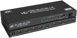 4K@60Hz 1x8 HDMI Splitter 4:4:4,18 Gbps,8 Port Powered HDMI 2.0 Splitter1 in 8 Out Support Auto Down Scaler, 4K 1080P Sync, HDR10,3D, HDCP 2.2,Only Duplication/Mirror Screens (Not Extend) for HDTV/PS5 4K@60Hz 1x8 HDMI Splitter 4:4:4,18 Gbps,8 Port Powered HDMI 2.0 Splitter1 in 8 Out Support Auto Down Scaler, 4K 1080P Sync, HDR10,3D, HDCP 2.2,Only Duplication/Mirror Screens (Not Extend) for HDTV/PS5
