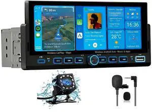 Pyniro Universal Single Din Car Stereo with Wireless CarPlay & Android Auto, 6.86" IPS Touch Screen Head Unit with Backup Camera/External Microphone, Car Radio Supports Bluetooth/SWC/FM/USB Pyniro Universal Single Din Car Stereo with Wireless CarPlay & Android Auto, 6.86" IPS Touch Screen Head Unit with Backup Camera/External Microphone, Car Radio Supports Bluetooth/SWC/FM/USB