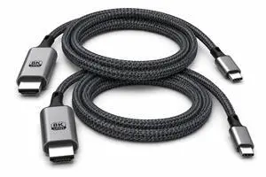BRENDAZ USB C to HDMI Cable - 2-Pack- Thunderbolt 5, 4, 3 Compatible, USB 3.2 Type-C to HDMI 2.1 Cord, 8K 60hz, 4K, Compatible with MacBook, iPhone 15,16, 17, Galaxy S24, S25, S26 and More (2) BRENDAZ USB C to HDMI Cable - 2-Pack- Thunderbolt 5, 4, 3 Compatible, USB 3.2 Type-C to HDMI 2.1 Cord, 8K 60hz, 4K, Compatible with MacBook, iPhone 15,16, 17, Galaxy S24, S25, S26 and More (2)