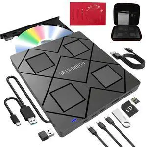 GODBPNYMU External CD Drive: an 8-in-1 DVD Player for Laptop Featuring USB*2 /C*2,TF/SD Card Reader.CD/DVD +/-RW Burner,Compatible with Windows 11/10/ 8/7/XP,Linux,Mac os. Comes with 1+4 Storage Bag GODBPNYMU External CD Drive: an 8-in-1 DVD Player for Laptop Featuring USB*2 /C*2,TF/SD Card Reader.CD/DVD +/-RW Burner,Compatible with Windows 11/10/ 8/7/XP,Linux,Mac os. Comes with 1+4 Storage Bag