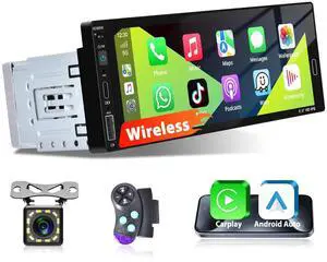Motorsi 6.86 Inch Single Din Wireless CarPlay Car Stereo, Touch Screen Android Auto Radio with Mirror Link, Bluetooth 5.0 Audio Receiver with FM/RDS, EQ, Power-Off Memory,TF/USB/SWC + Rear View Motorsi 6.86 Inch Single Din Wireless CarPlay Car Stereo, Touch Screen Android Auto Radio with Mirror Link, Bluetooth 5.0 Audio Receiver with FM/RDS, EQ, Power-Off Memory,TF/USB/SWC + Rear View