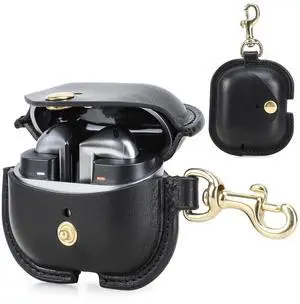 Hiram Leather Cover for Galaxy Buds 3/3 Pro Cowhide Leather Cover with Brass Carabiner Shockproof Hard Shell Support Wired & Wireless Charging Anti-Lost Belt Loop Clip Black Hiram Leather Cover for Galaxy Buds 3/3 Pro Cowhide Leather Cover with Brass Carabiner Shockproof Hard Shell Support Wired & Wireless Charging Anti-Lost Belt Loop Clip Black