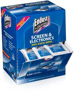Endust For Electronics 6 Pack Screen Cleaner Wipes, Electronics Surface Cleaning Wipes, For TV, Phone, Computer Monitor, Laptop, Tablet, Pre-Moistened, Alcohol & Ammonia Free, 150 count (14316) Endust For Electronics 6 Pack Screen Cleaner Wipes, Electronics Surface Cleaning Wipes, For TV, Phone, Computer Monitor, Laptop, Tablet, Pre-Moistened, Alcohol & Ammonia Free, 150 count (14316)