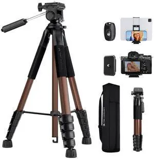 K&F CONCEPT Camera Tripod, 75" Lightweight Portable Travel Outdoor DSLR Tripods for Camera Phone Video Recording Tripod Stand, Cellphone Clip for Smartphone Live Streaming Vlog (Bronze Gold, 75'') K&F CONCEPT Camera Tripod, 75" Lightweight Portable Travel Outdoor DSLR Tripods for Camera Phone Video Recording Tripod Stand, Cellphone Clip for Smartphone Live Streaming Vlog (Bronze Gold, 75'')
