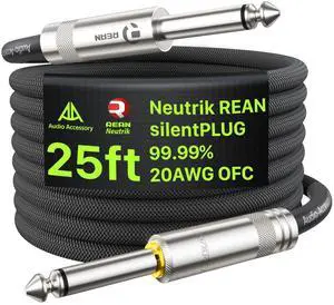AA AUDIO ACCESSORY Silent Guitar Cable 25 ft, Neutrik REAN silentPLUG, Kevlar-Reinforced Nylon Braided Anti-Kinking, Auto Mute 20 AWG 99.99% OFC 1/4 Instrument Cable, Shielded Amp Cord for Bass Guitar AA AUDIO ACCESSORY Silent Guitar Cable 25 ft, Neutrik REAN silentPLUG, Kevlar-Reinforced Nylon Braided Anti-Kinking, Auto Mute 20 AWG 99.99% OFC 1/4 Instrument Cable, Shielded Amp Cord for Bass Guitar