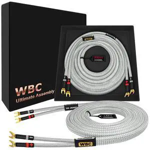 WORLDS BEST CABLES 10 Foot Ultimate - 10 AWG - Ultra-Pure OFC - Premium Audiophile HiFi Speaker Cable Pair with Eminence Spade Plugs & Silver Tweed Jacket WORLDS BEST CABLES 10 Foot Ultimate - 10 AWG - Ultra-Pure OFC - Premium Audiophile HiFi Speaker Cable Pair with Eminence Spade Plugs & Silver Tweed Jacket
