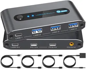 PVBCTCSID USB 3.2 Switch 2 Computers Share 4 USB Devices Supports USB C Input for Keyboard Mouse Scanner Printer with Desktop Controller PVBCTCSID USB 3.2 Switch 2 Computers Share 4 USB Devices Supports USB C Input for Keyboard Mouse Scanner Printer with Desktop Controller