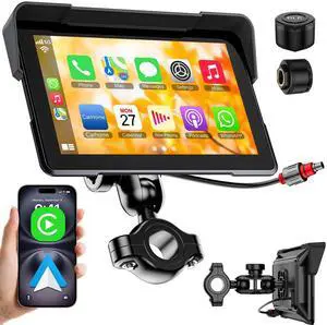 7 Inch Portable Screen Wireless Motorcycle Carplay GPS Navigation System with A-pple Carplay and Android Auto,Bluetooth, Siri, Google Assistant, TPMS, Voice Control/ IP67K Waterproof Touchscree 7 Inch Portable Screen Wireless Motorcycle Carplay GPS Navigation System with A-pple Carplay and Android Auto,Bluetooth, Siri, Google Assistant, TPMS, Voice Control/ IP67K Waterproof Touchscree