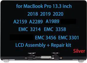 Screen Replacement for MacBook Pro A2159 A2289 A1989 EMC 3214 EMC 3358 3456 3301 True Tone 2018 2019 2020 Display Screen Replacement Complete Full Top Assembly(Silver) Screen Replacement for MacBook Pro A2159 A2289 A1989 EMC 3214 EMC 3358 3456 3301 True Tone 2018 2019 2020 Display Screen Replacement Complete Full Top Assembly(Silver)