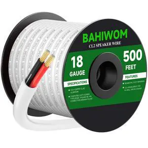 BAHIWOM 18 Gauge 500FT Speaker Wire CCA 2 Conductors Cord CL2 Rated Speaker Cable for Indoor,in-Wall,in-Ceiling,Home Theater & Commercial Audio with White PVC Jacket BAHIWOM 18 Gauge 500FT Speaker Wire CCA 2 Conductors Cord CL2 Rated Speaker Cable for Indoor,in-Wall,in-Ceiling,Home Theater & Commercial Audio with White PVC Jacket
