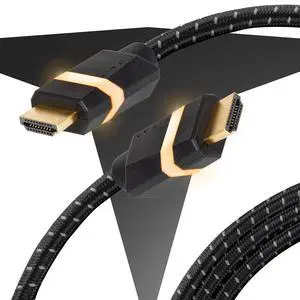 TITAN 8K HDMI 2.1 Cable, 6 ft Braided Cord, Amber LED Light Strip, Ultra High-Speed Cable with HDR, VRR & QMS, 48 GBPS, Black, 60866 TITAN 8K HDMI 2.1 Cable, 6 ft Braided Cord, Amber LED Light Strip, Ultra High-Speed Cable with HDR, VRR & QMS, 48 GBPS, Black, 60866