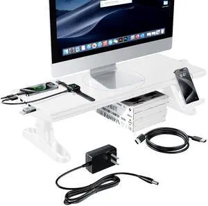 Computer Monitor Stand Riser for Desk with Usb Hub Charging,30W/5Gbps Usb C Docking Station with Power,4.4-5.7'' Height Adjustable with Phone Holder,Monitor Stands Riser for PC,Laptop,Printer(White) Computer Monitor Stand Riser for Desk with Usb Hub Charging,30W/5Gbps Usb C Docking Station with Power,4.4-5.7'' Height Adjustable with Phone Holder,Monitor Stands Riser for PC,Laptop,Printer(White)