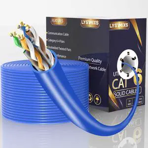 Lysymixs Cat6 Ethernet Cable 500FT Channel Test Pass, Cat6 500ft Ethernet Cable 23AWG Solid CCA, Cat6 Cable 550MHZ 10G with Easy Pull Box Blue Lysymixs Cat6 Ethernet Cable 500FT Channel Test Pass, Cat6 500ft Ethernet Cable 23AWG Solid CCA, Cat6 Cable 550MHZ 10G with Easy Pull Box Blue